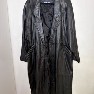 Vintage Black Leather Trench Coat